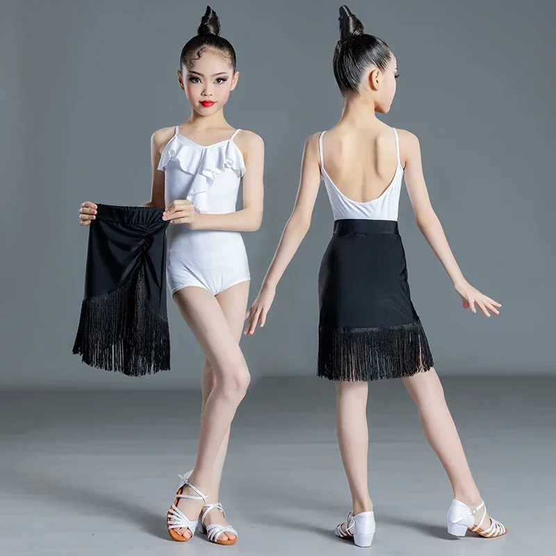 Girls Latin Dance Costumes Practice Professional Performance Costumes Summer Fringed Skirts Suit