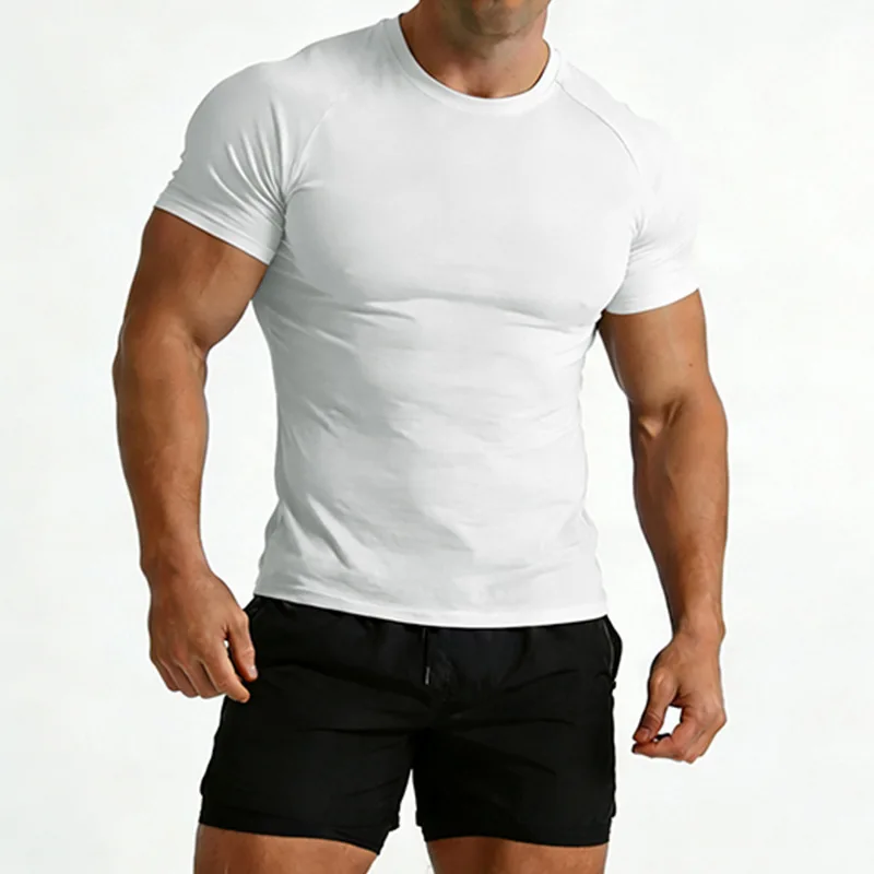 Herren Baumwoll-Spandex Kurzarm-T-Shirt, hochelastisches Sportshirt für Sommer, Fitnessstudio, Workout, Freizeit und Alltag. – Detail 3