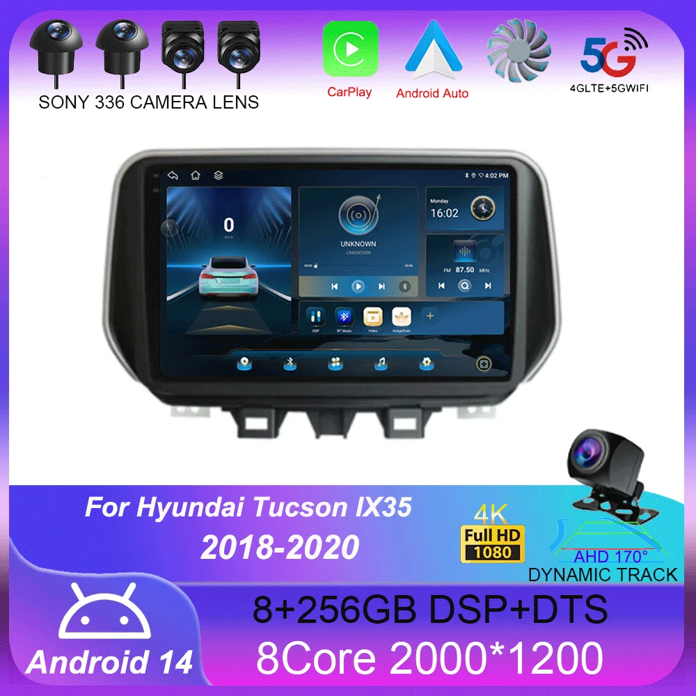 

Android 14 For Hyundai Tucson IX35 2018 2019 2020 Car Radio Stereo Multimedia Player Navigation GPS 4G WIFI BT Carplay Auto QLED