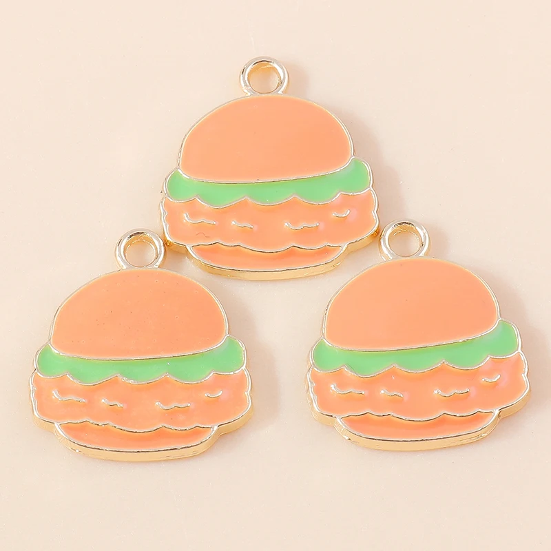 20 Stück 15x17mm Niedliche Lebensmittel-Anhänger, Emaillierte Hamburger-Charms für Schmuckherstellung, Anhänger, Halsketten, Ohrringe, Armbänder, DIY-Bastelarbeiten, Geschenke – Detail 3