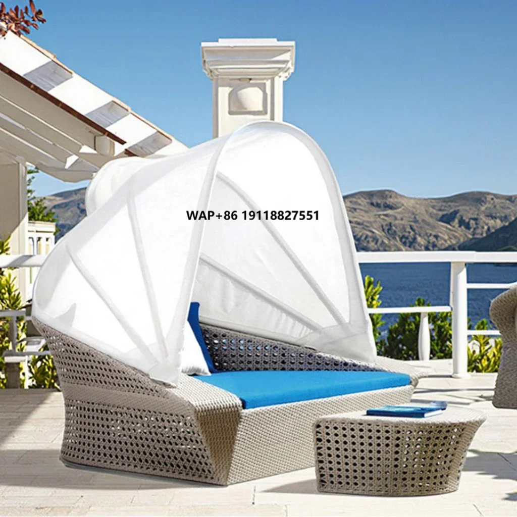 Modern Foldable Metal Outdoor Leisure Bed Terrace Garden Villa Beach Balcony Seaside Double Cushions QianYang