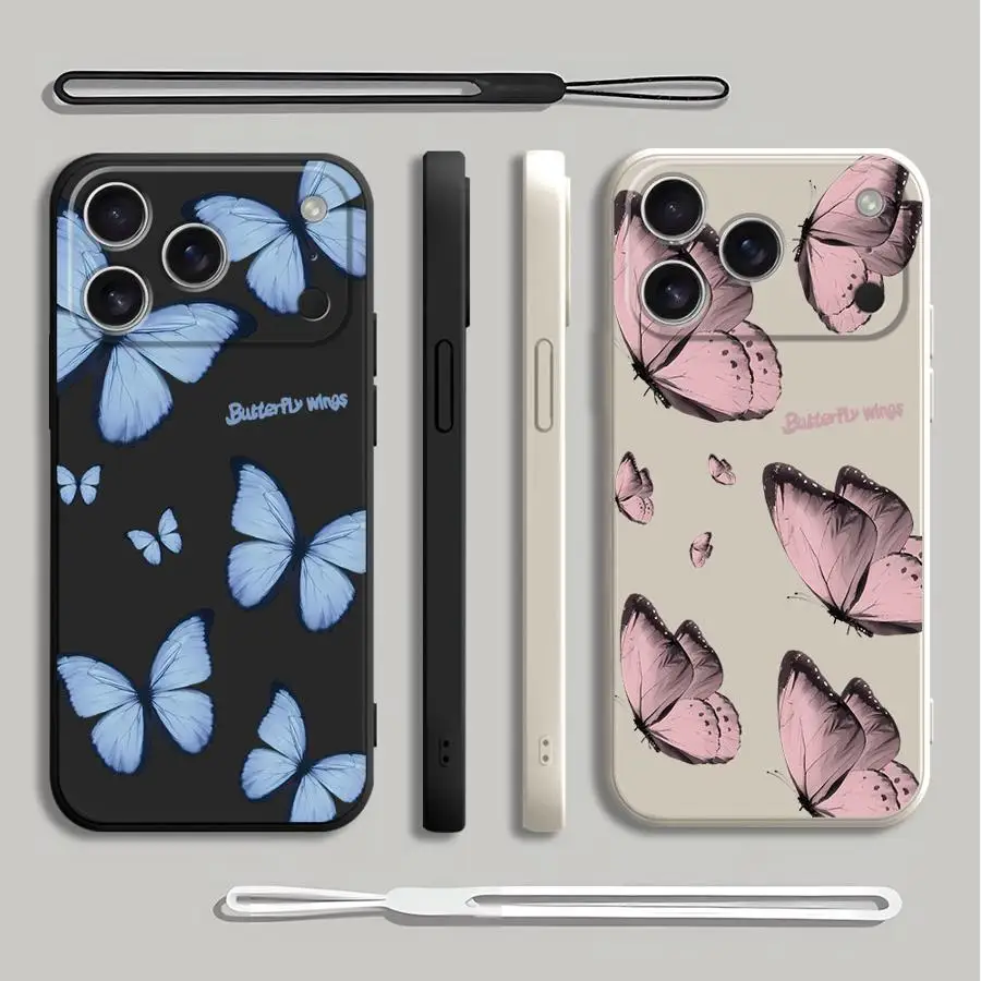 Apple iPhone 16 14 15 Plus XS 11 12 13 Pro Max 16e 17 Air XR 7 8用スマホケース ソフトカバー 赤 青 蝶