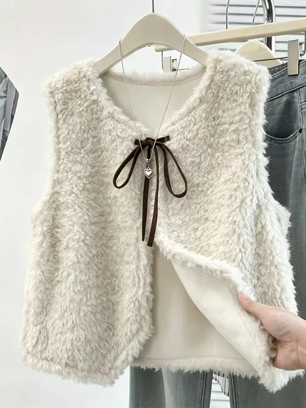 Korean Japanese Style Sweet Soft Layered Vest  Knot Curl Hair Vest Elegant High Quality Feel Fashionable Women's Jacket