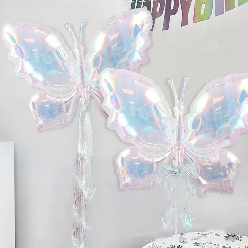 Set di palloncini a farfalla di colore illusorio di compleanno per bambini 100 giorni di festa lettere d\'argento ghirlanda di fondali di orpelli