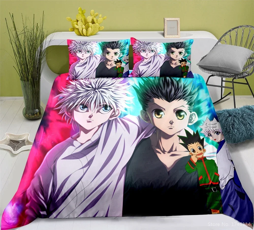 3d dos desenhos animados anime caçador caçador conjunto de cama 2/3 pçs capa edredão com fronha conjunto roupa cama têxtil casa para crianças adultos presente