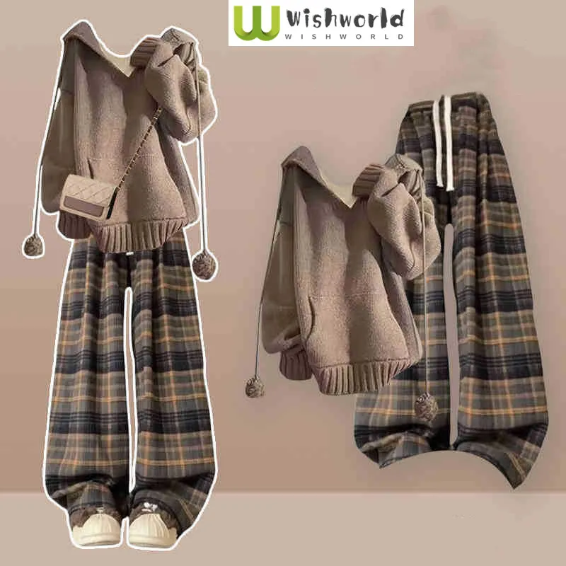 

Fashion Women's Set of Spring and Autumn Korean Edition Knitted Sweater Top+casual Age Reducing Pants Two-piece Set