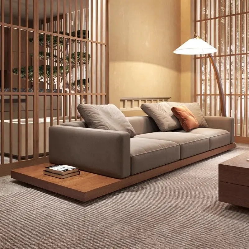 Sofá de nogal de estilo japonés, sala de estar creativa de madera maciza