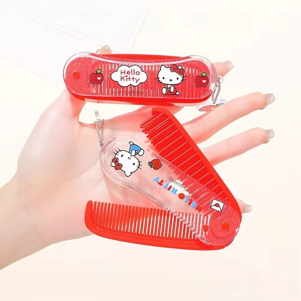 1Pc Foldable Hair Comb with Mirror Hello Kitty Kuromi Cinnamoroll Kawaii Massage Brush Styling Tool Birthday Gifts