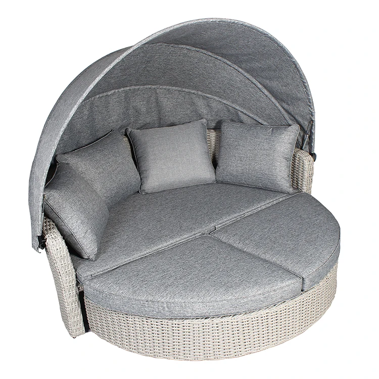 Luxury Elegant Modern Rattan Sun Bed Aluminum Frame Pool Lounger Chair with Canopy for Outdoor Garden Hotel Leisure Use