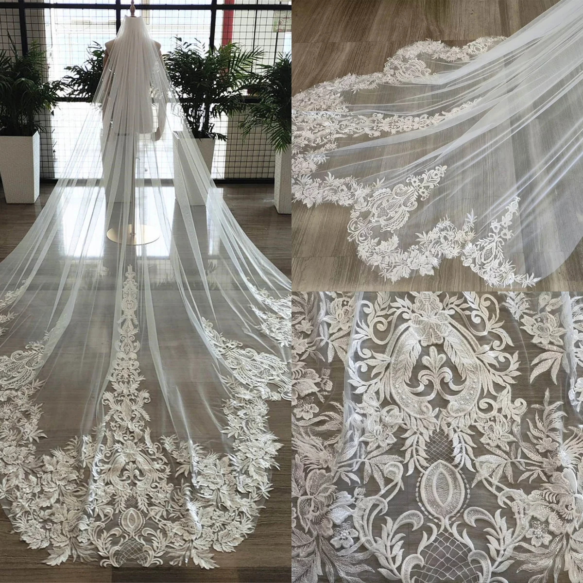 

Gorgeous Customized Wedding Veils Appliques Edge With Comb Bridal Veils One Layer Soft Tulle Wedding Accessories
