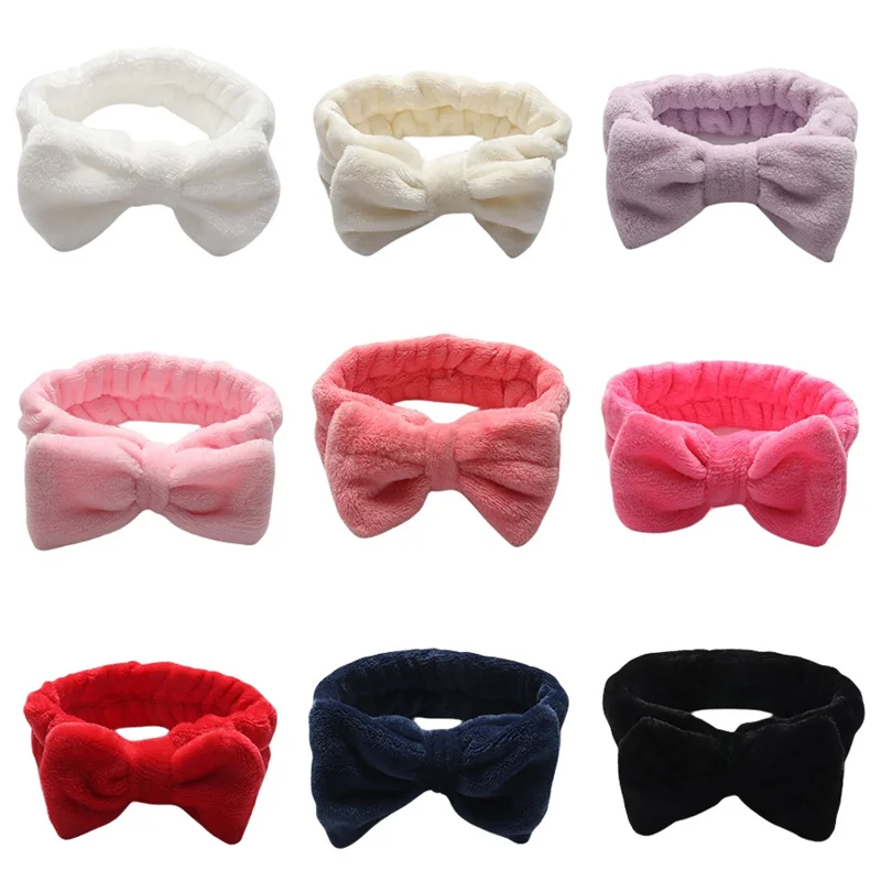 

Повязка на голову с бантом, эластичная мягкая повязка на голову для мытья лица, душа, макияж, йога, спорт, уход за кожей, повязка на голову из кораллового флиса для женщин и девочек