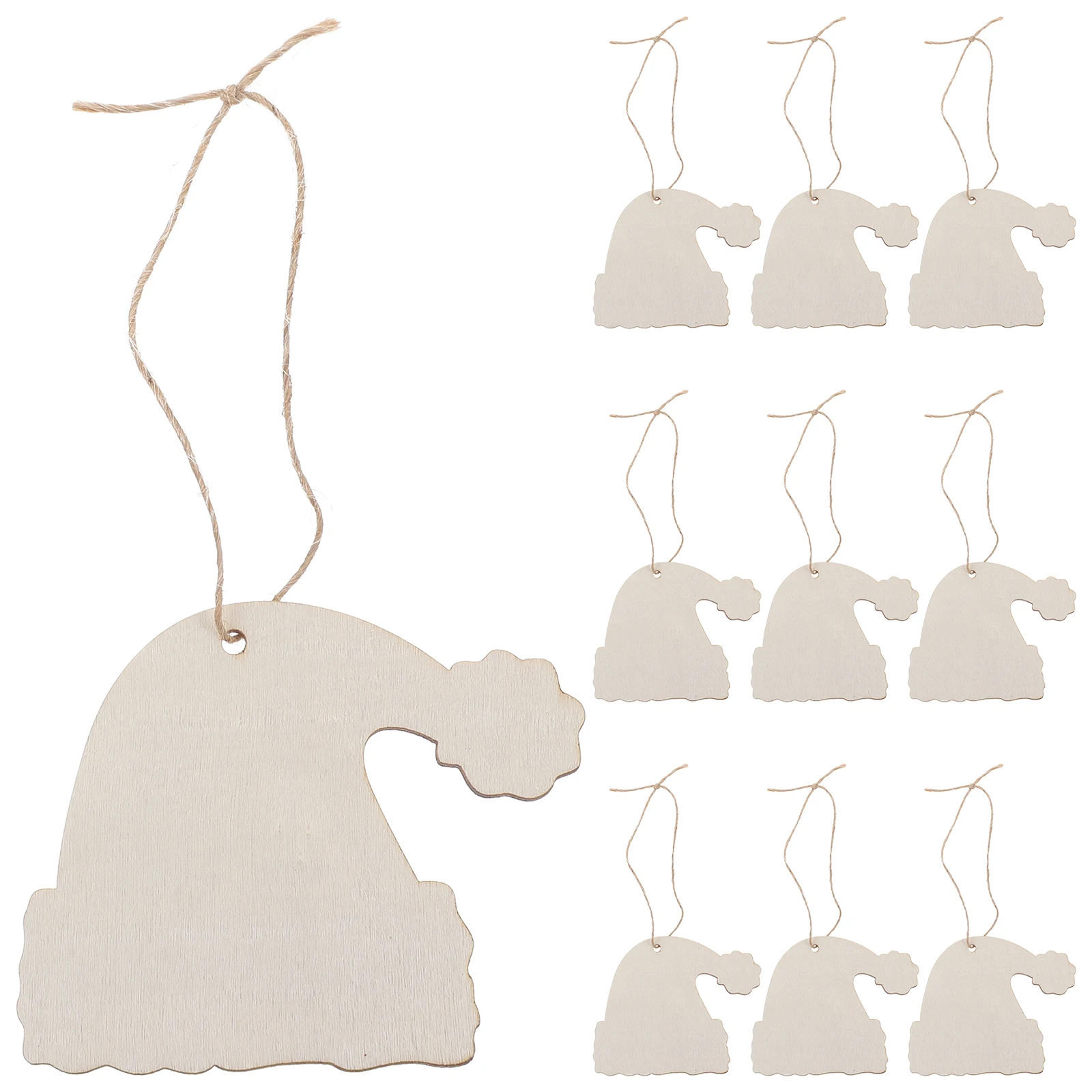 

10Pcs Christmas Decoration Hat Shaped Wooden Pendant Xmas Tree Ornament Home Party Adornment Hemp Rope Christmas Decoration