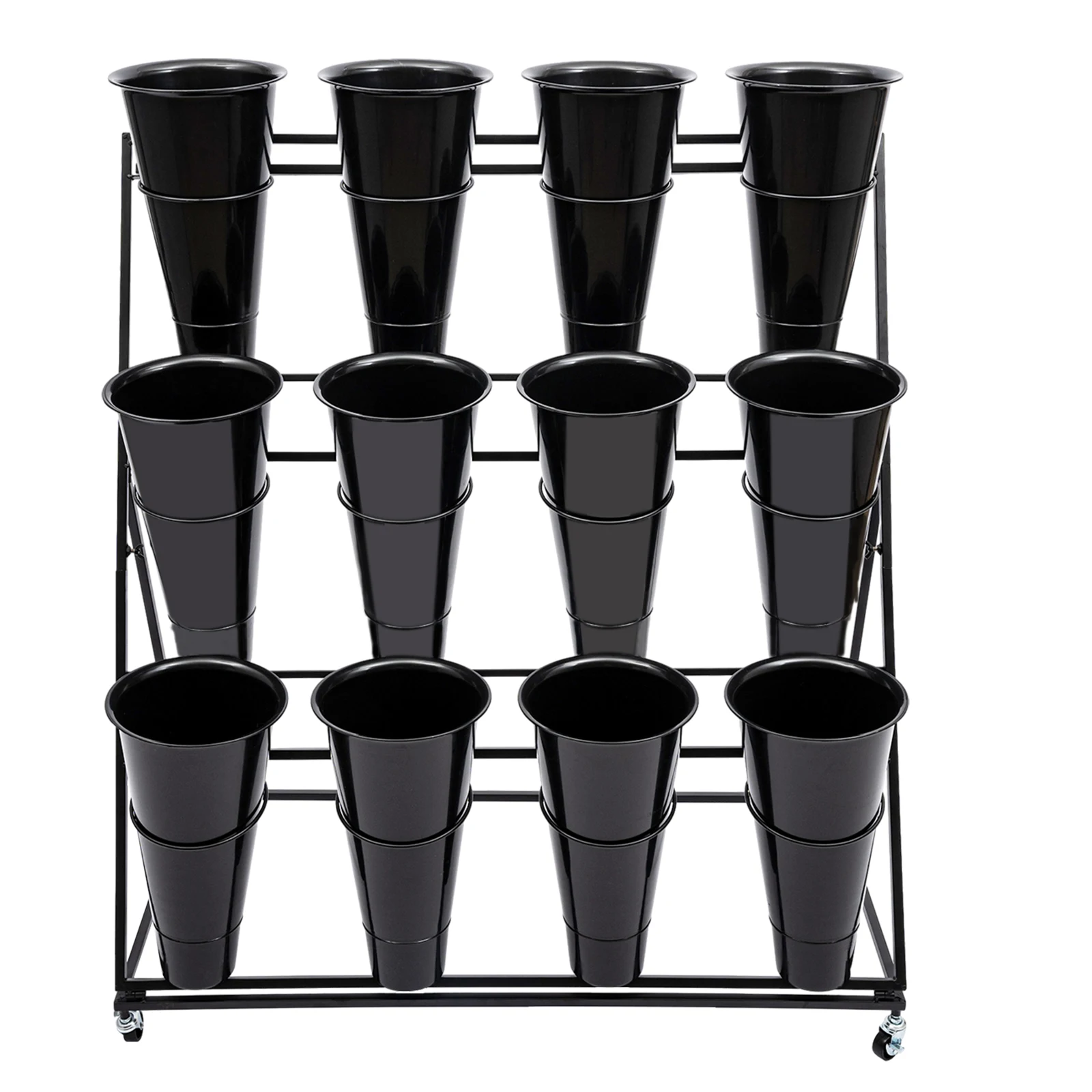 3 Tier Metal Flower Display Stand with Wheels Flower Display Stand with Buckets Flower Stand Holder