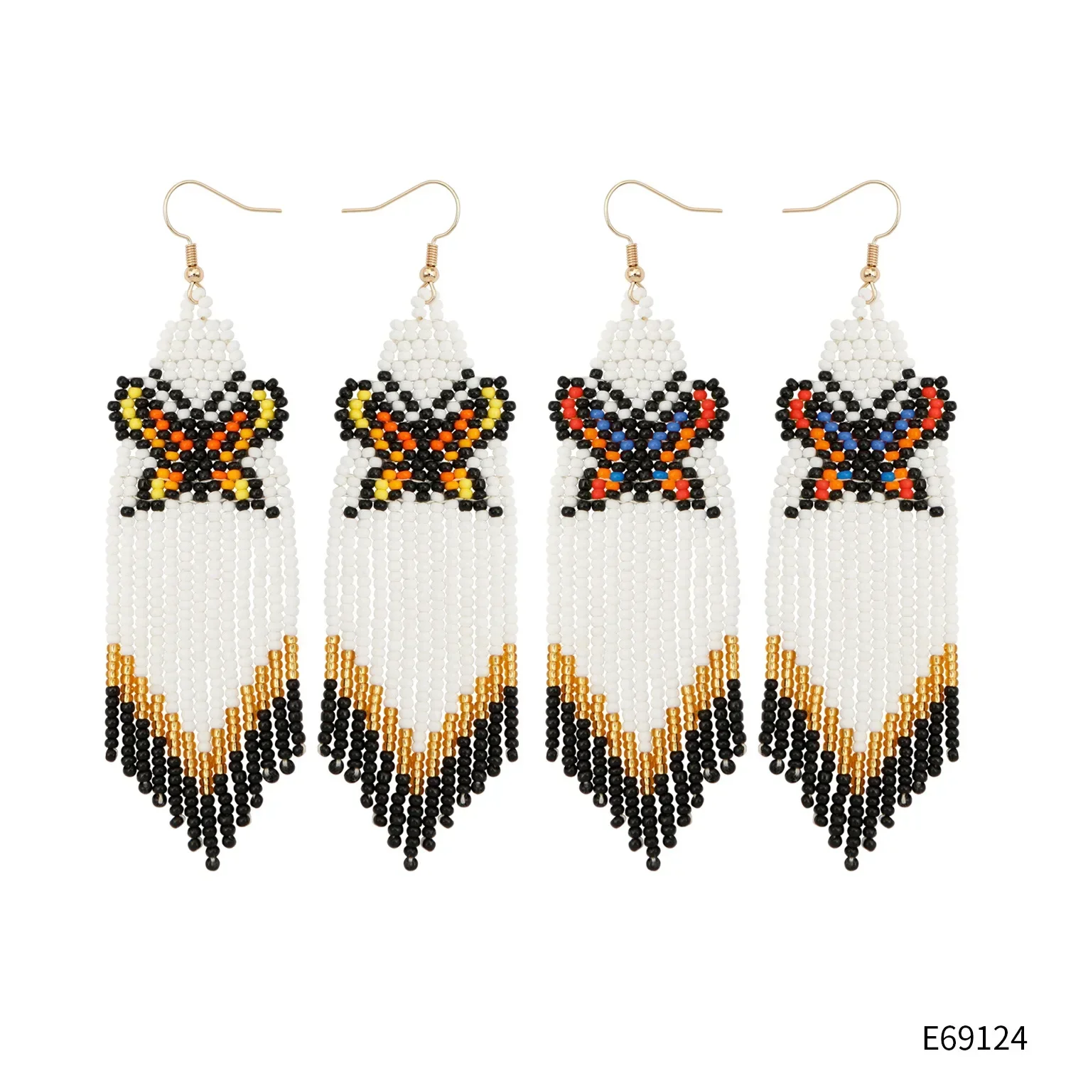 ZGMXR Rice bead earrings Hand weaving Butterfly Pattern Bohemia Tassel Versatile Female Fashion  Alloy Beaded earrings
