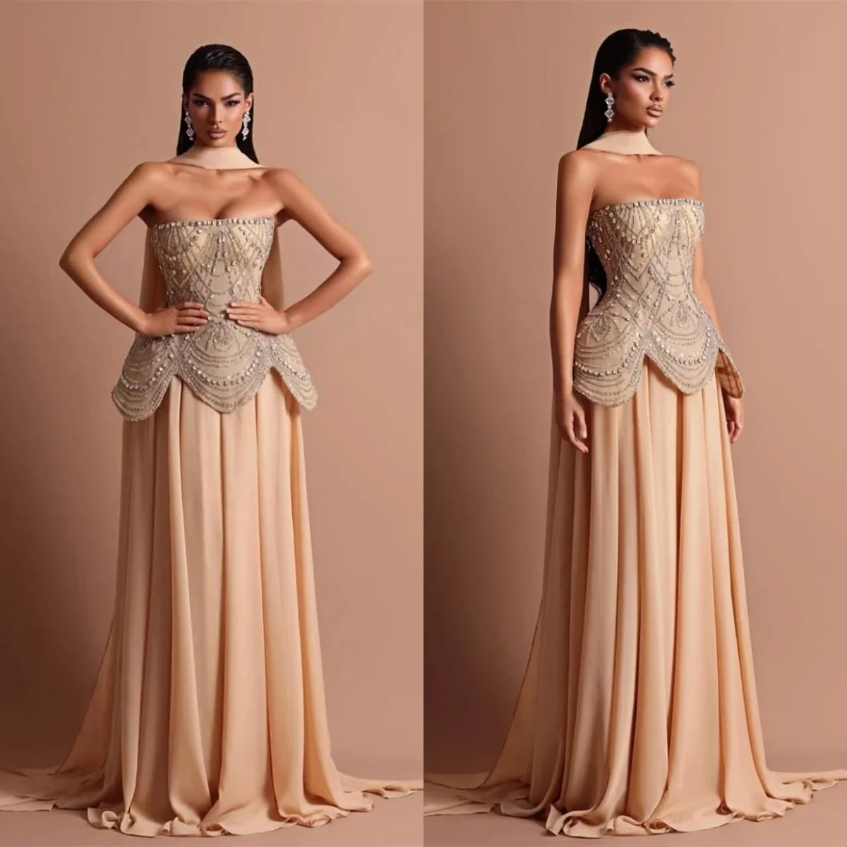 

High Quality Strapless Ball Dress Fashion Off Shoulder Sleeveless Evening Dress Exquisite Crystal Party Dress Custom