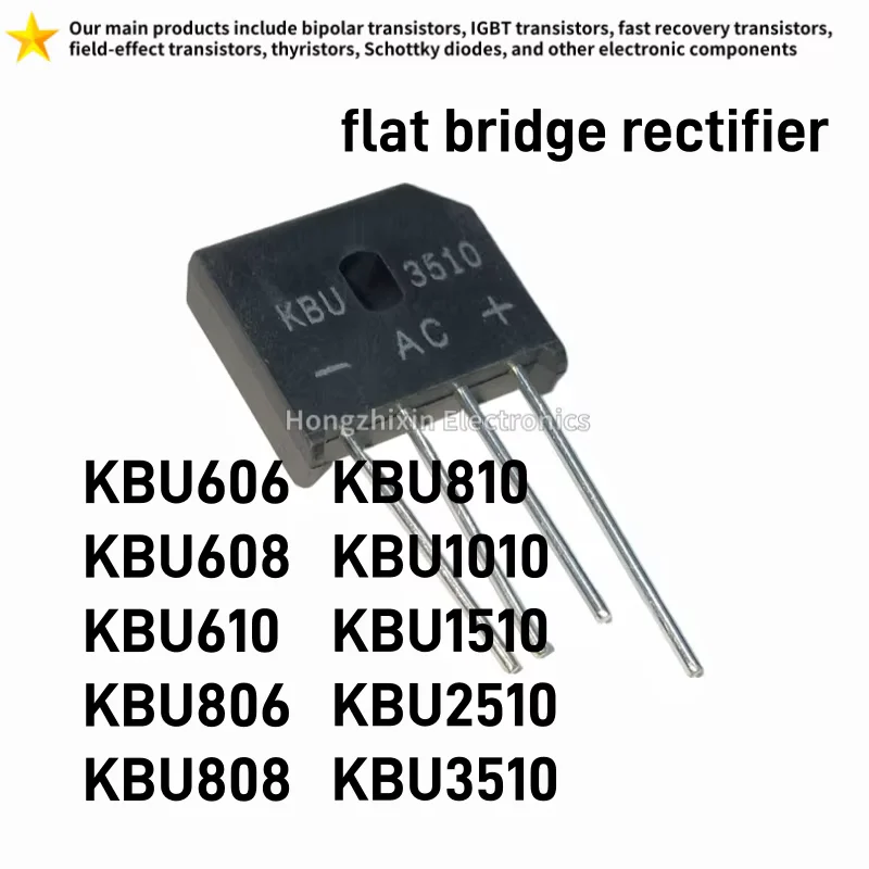 10 Pieces, KBU606 6A600V, KBU610 6A1000V, SEP Bridge Stack, Rectifier Bridge, Rectifier, Flat Bridge