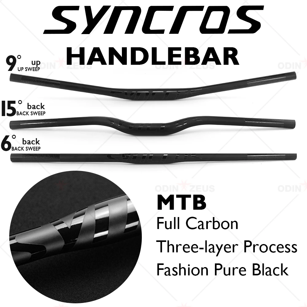 

SYNCROS T800 Carbon MTB Handlebar 31.8mm 700-740mm Back Sweep 20°/15°/6° UP Sweep 9° 170g Half Matte Gloss for Mountain Bikes