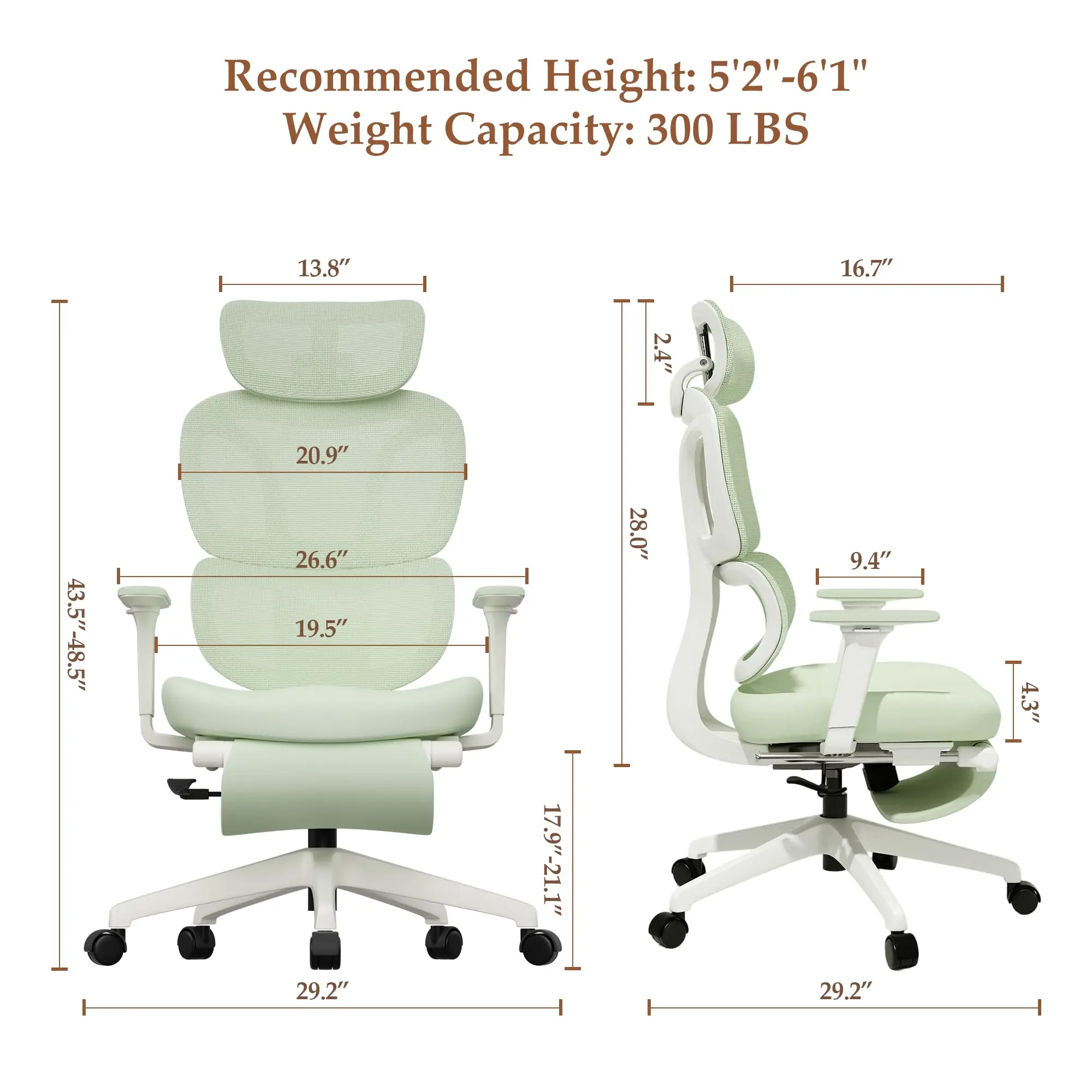 WELAX S3 Ergonomic Mesh Office Chair with Adjustable Headrest, Lumbar Support, Reclining Function & Footrest, Comfy Girls Desk Chair with Wheels, High Back Home Computer Chair for Gamer or Work, Cream