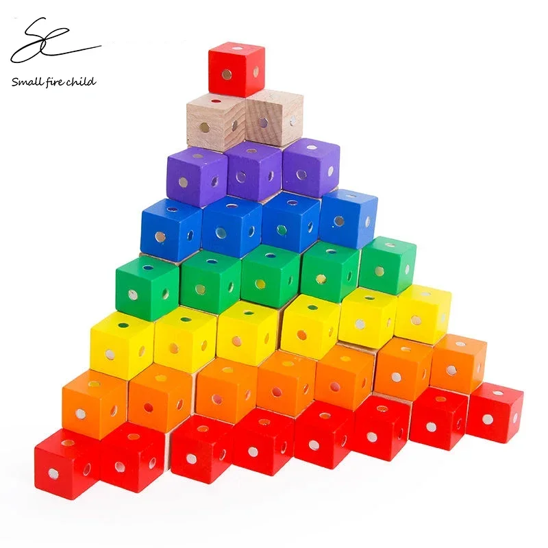 2*2*2cm Quadratische Würfel Regenbogen-Bausteine Holzspielzeug zum Zusammenbauen als Geschenk