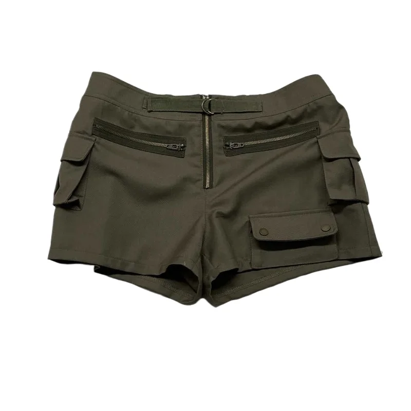 

Retro Low-rise Cargo Shorts Multi-pocket Splicing Straight Wide-leg Slim-fitting Hot Pants Shorts for Women