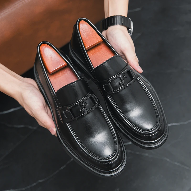 Men Weave Pattern Lace-up Loafers Fashion High Quality Luxury Leather Shoes Summer Slip-on Elegant Business Driving Shoes Black