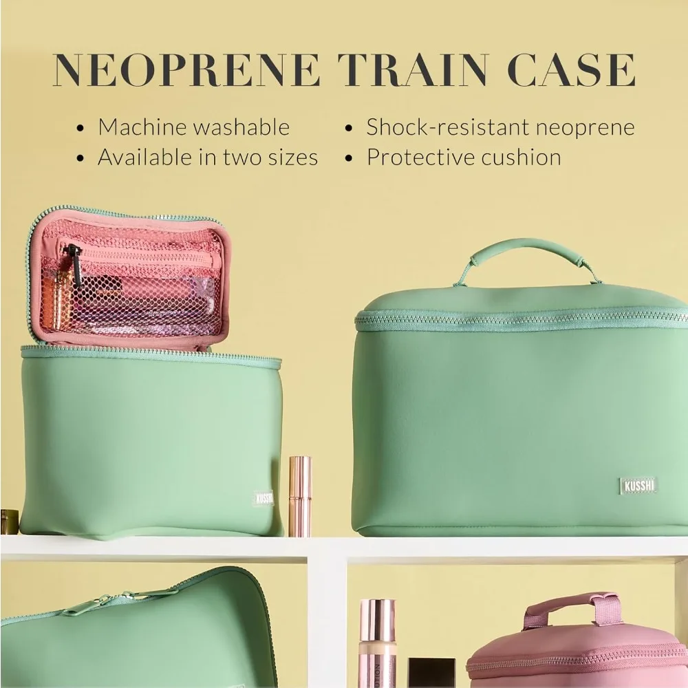 

Brand New - Neoprene Train Case Makeup Bag - Washable Makeup Travel Bag & Vanity Case for Stress Free Travel (Small,