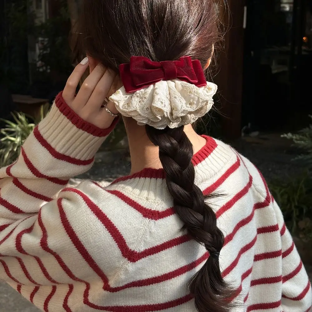 

Sweet Cloth Red Velvet Bow Hair Clip Wine Red Vintage Style Bowknot Spring Clip Hair Clips Korean Style Lace Bow Hairpin Girls