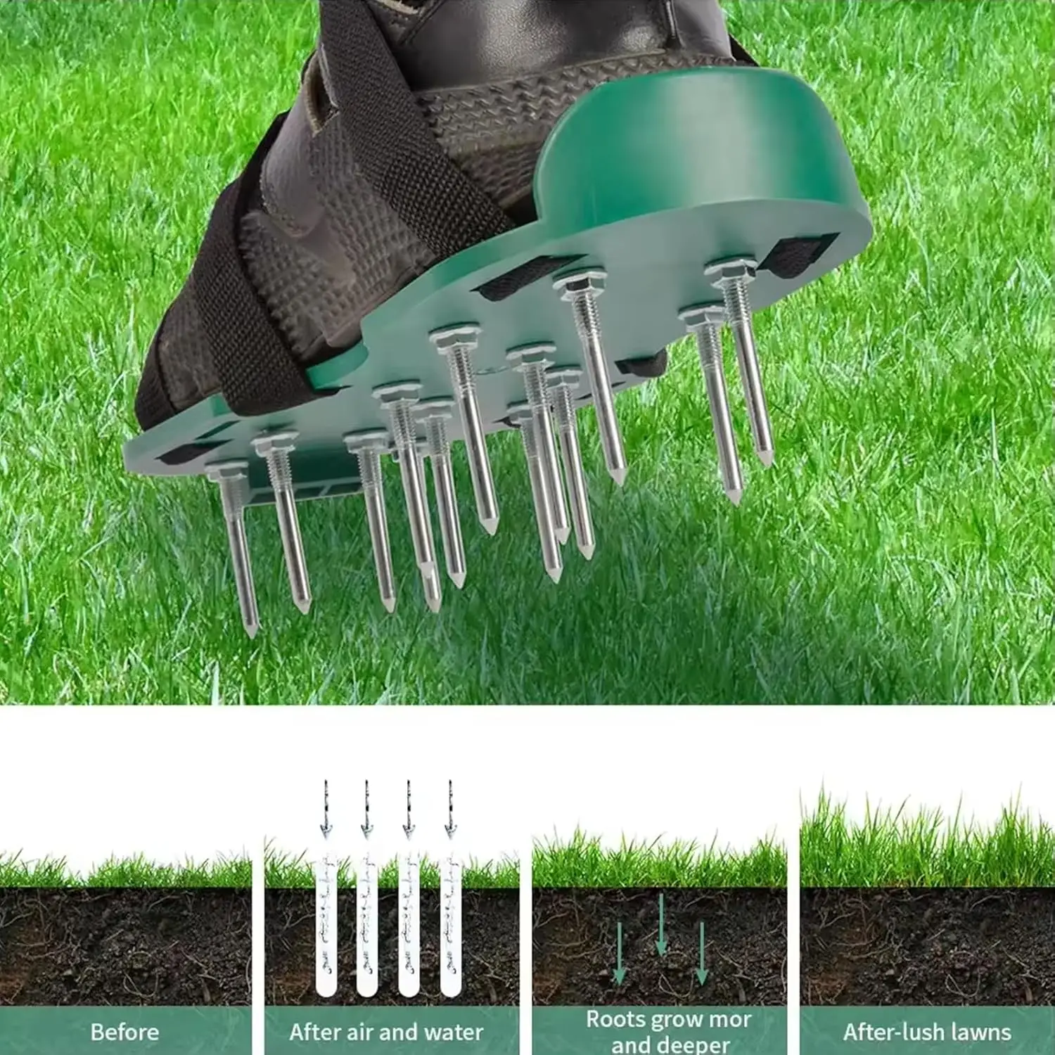 Lawn Aerator Shoes Aerator Lawn Tool with  & Loop Straps for Epoxy Flooring -  for Lawn Aeration, Epoxy Floor Coating, and Garde