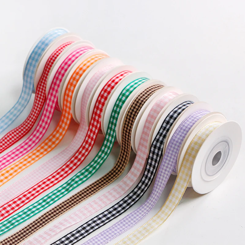 1 roll*5Yards New 10mm Plaid Ribbon Wedding Christmas Decoration DIY Sewing Fabric Handmade Bow Ribbon Flower Gift Packaging
