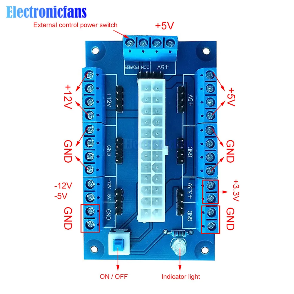 PC 24/20Pin ATX-DC Power Supply Breakout Board Module Adapter DIY Accessories DC Power Adapter Board Module ATX Connector