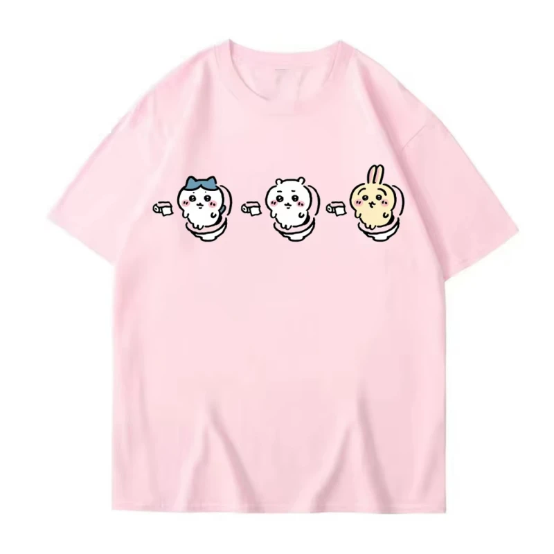 مضحك Chiikawa المرحاض تي شيرت للنساء الصيف الجرافيك قصيرة الأكمام القطن تيز الرجال تي شيرت زوجين الشارع ملابس علوية غير رسمية