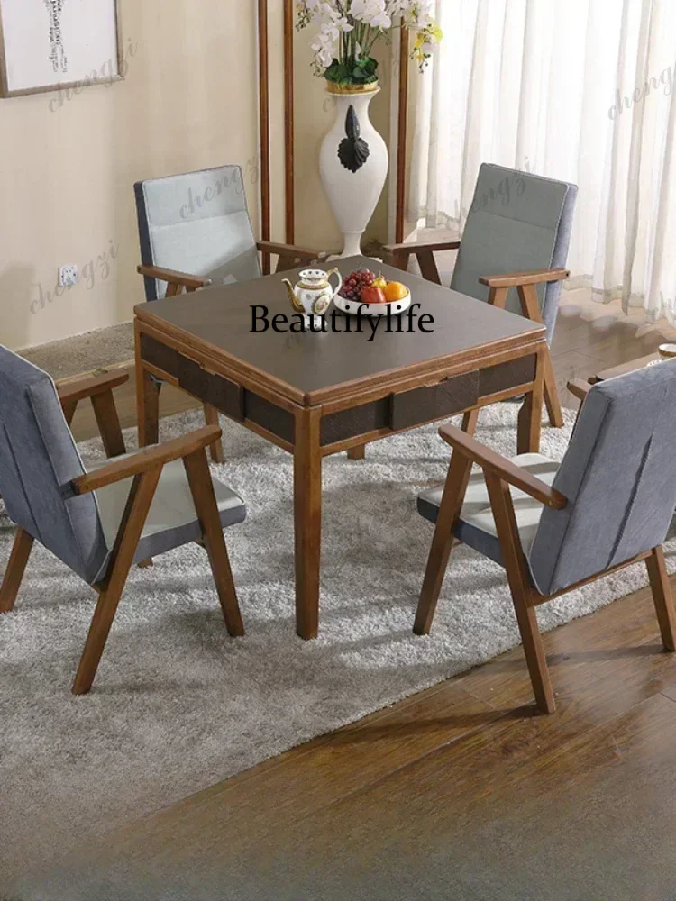 Wood Mahjong Machine Automatic Household Integrated Dining Table Dual-Use High-End Electric Mahjong Table Mute Dining Table