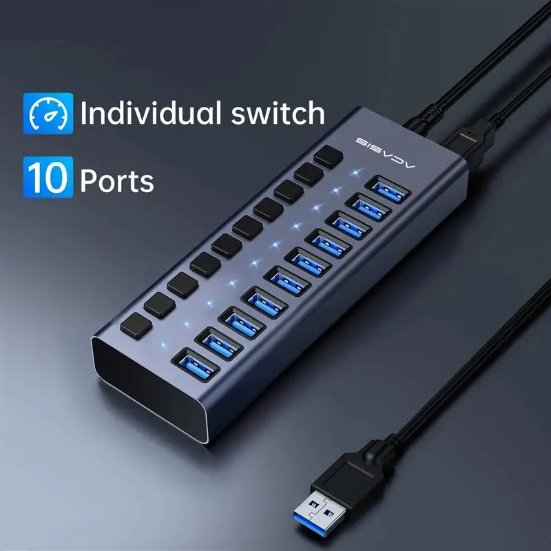 New! USB 3.0 Splitter 5Gbps 7/10/13 Ports Docking Station Individual Switch For Keyboard Mouse Printer USB Expand For Macbook