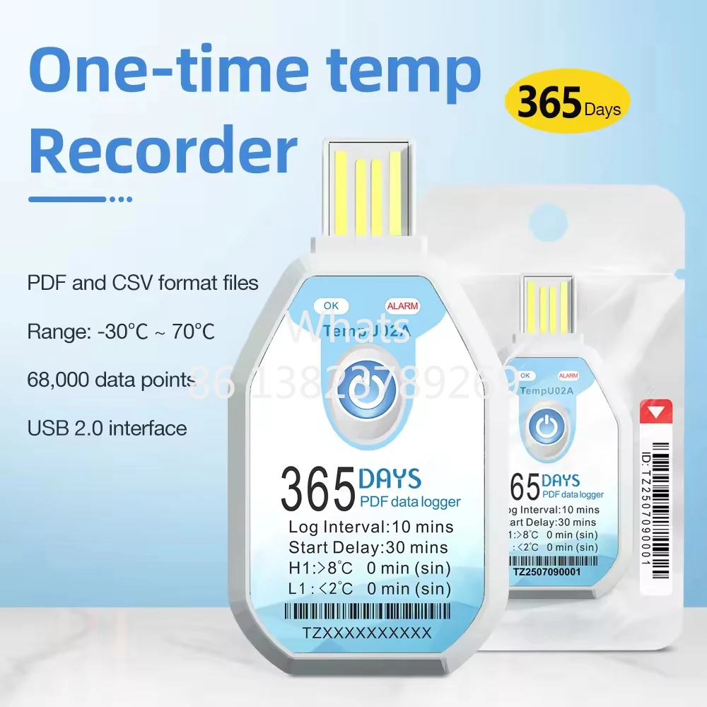 

50PCS 365days Professional TempU02A Disposable Temperature Logger Cold Chain Monitoring Sensor Temp Recorder Data Logger 68000