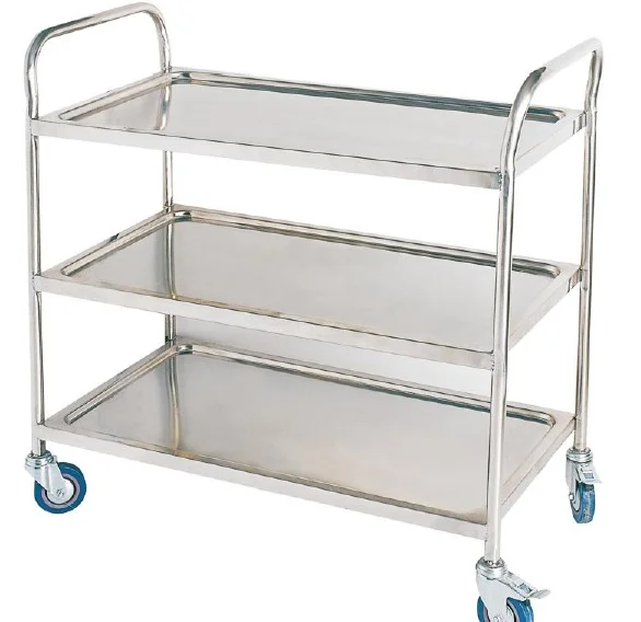 Kitchen Food Serving Trolley Cart with Casters Stainless Steel Three Layers Luxury Cooking Equipment Restaurant/kitchen Serving