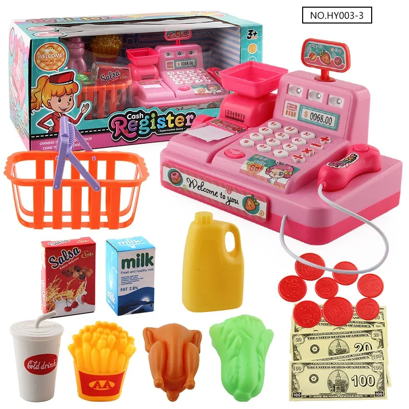 Kids Cash Register Pretend Play Toys Mini Supermarket Shopping Set Simulation Food Calculation Checkout Counter For Children