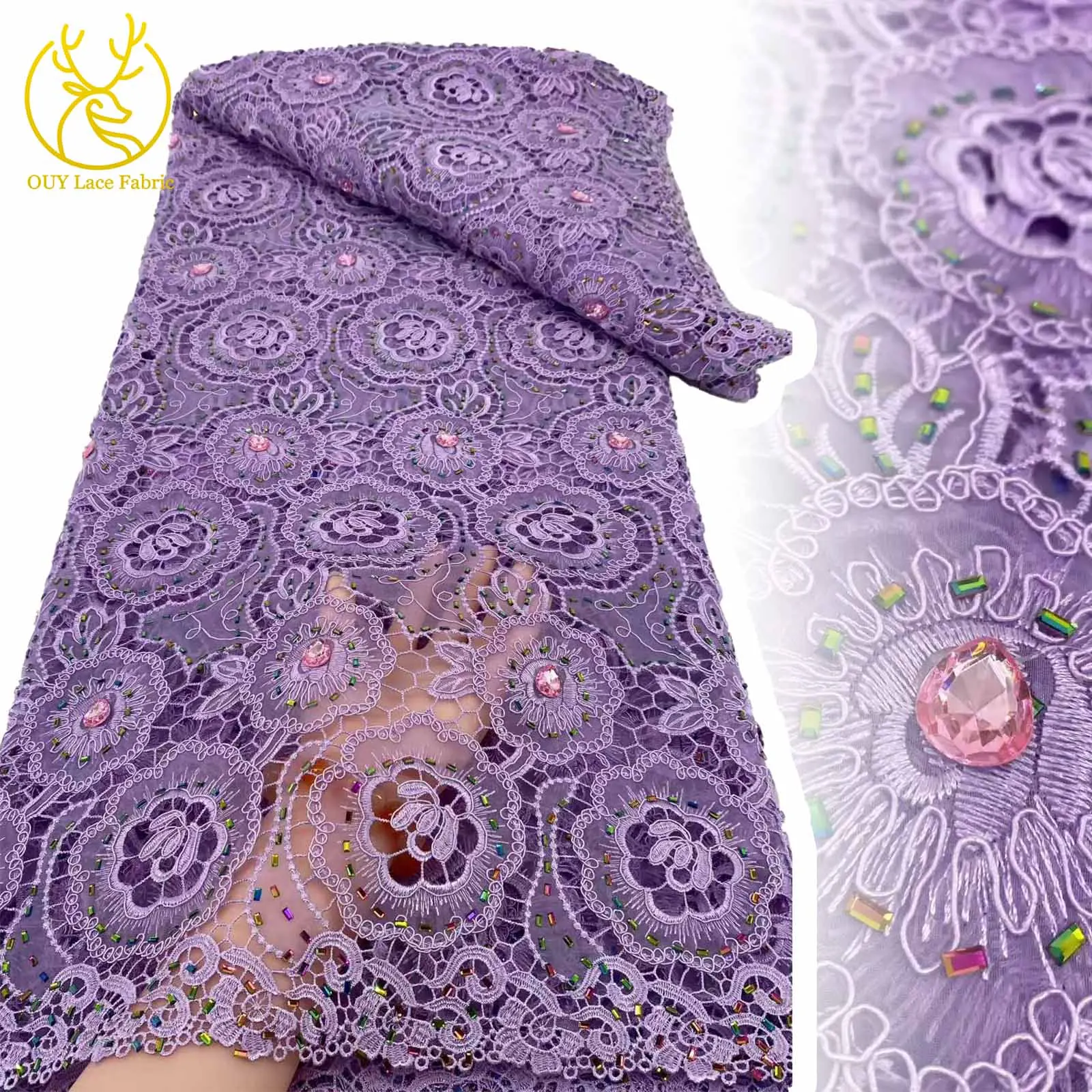 

Luxury Africa Guipure Rope Lace Fabric 2025 Delicate Stone Nigerian Water Soluble Lace Fabric Ladies Dinner Wedding Dress Party