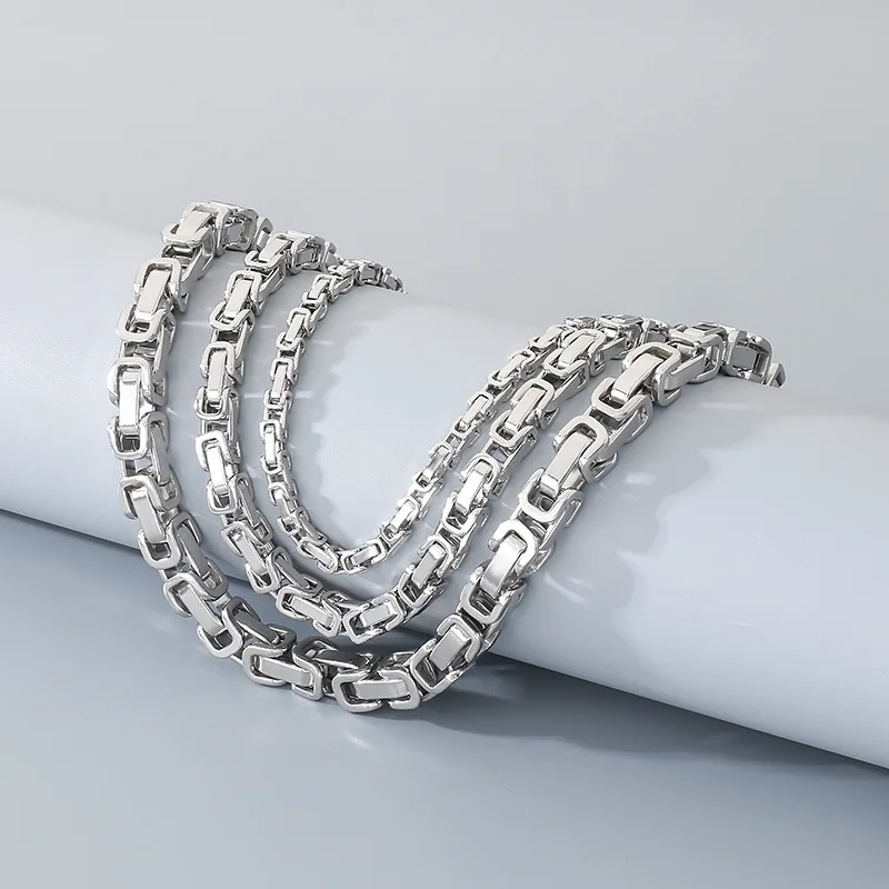 4/6/8 MM Kolye Long Chain Necklace for Men Male Stainless Steel Byzantine Box Chain Gothic S Neckl Jewelry