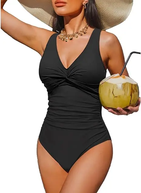 Solid Color Sexy Backless One-Piece Swimsuit with Chest Gathering and Tummy-Concealing Design for a Slimming Effect