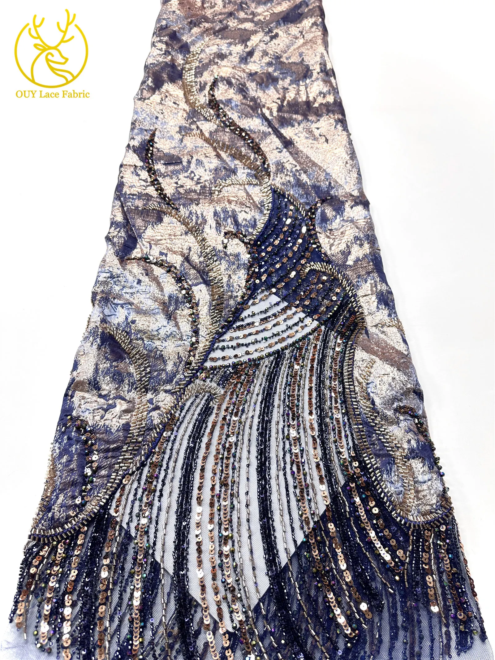 Lila luxuriöser afrikanischer schwere Perlen-Chiffon-Spitzenstoff 2026 Hochwertiger nigerianischer Pailletten-Spitzenstoff für Abendkleider 5 Yards – Detail 26