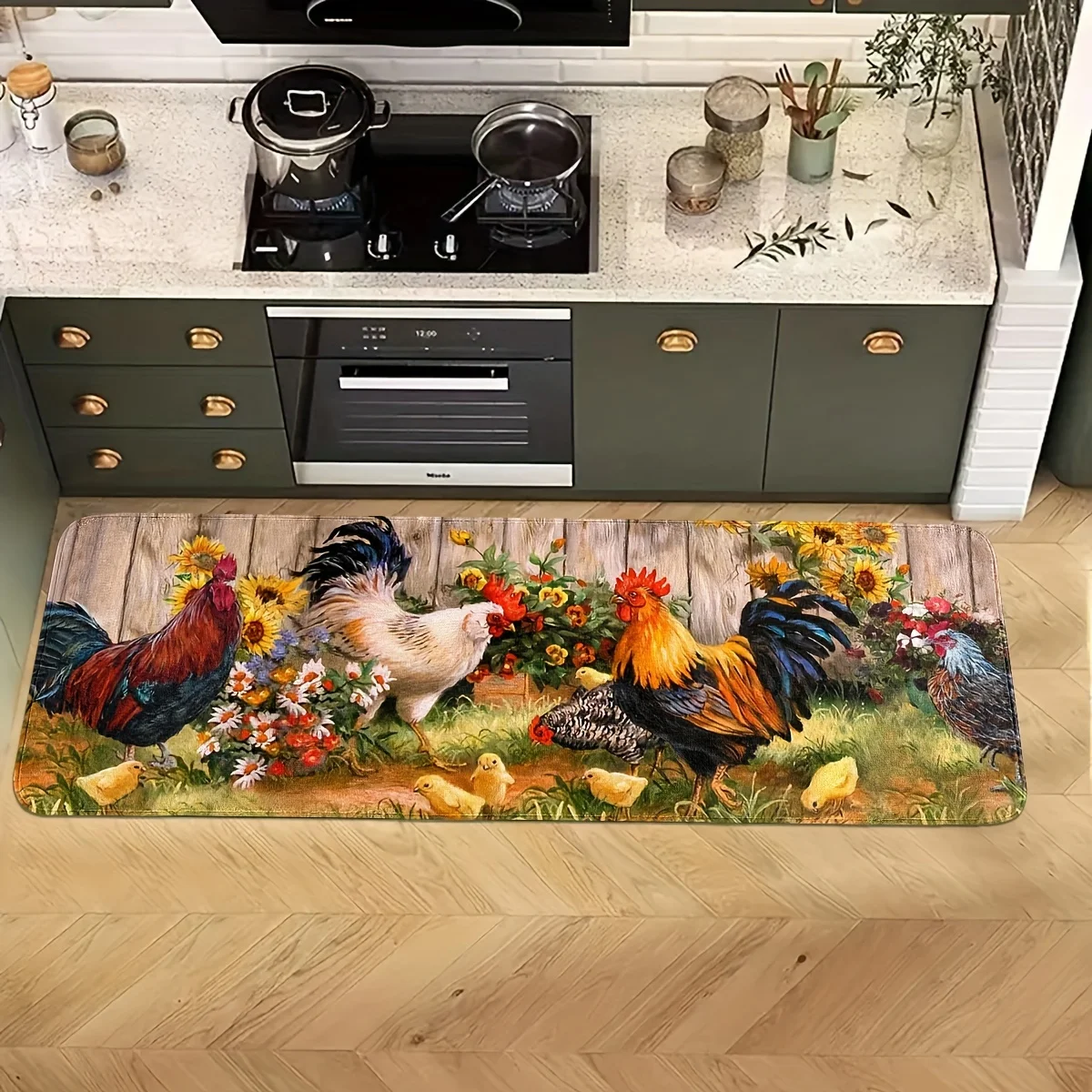 Rooster Sunflower Kitchen Rugs Farmhouse Garden Courtyard Carpets Decor Balcony Hallway Mats Bedroom Entrance Non-slip Floor Mat