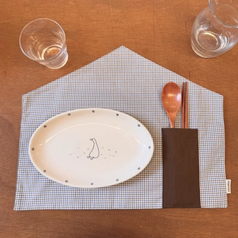 Nordic Checkered House Placemats Napkins Ins-style Tabletop Decoration Double-Layer Fabric Checkered Background for Shooting