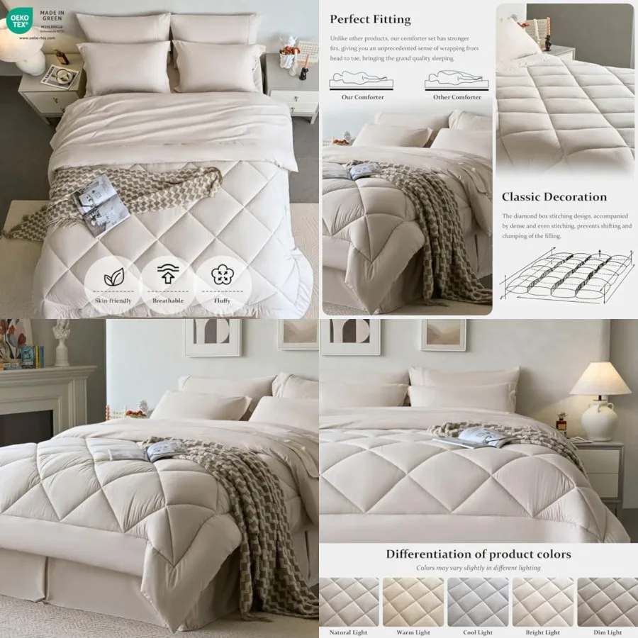 

Comforter Set Bed in a Bag Size 8 Pieces, All Season Bed Set, Fluffy Comforter Set with Sheets, Sheet Set Quilt Blanket, Pillow