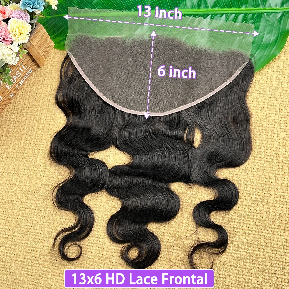 

Body Wave 13x6 Invisible HD Lace Frontal Human Hair #1B Natural Color Preplucked Bleached Knots Lace 100% Raw Virgin Human Hair