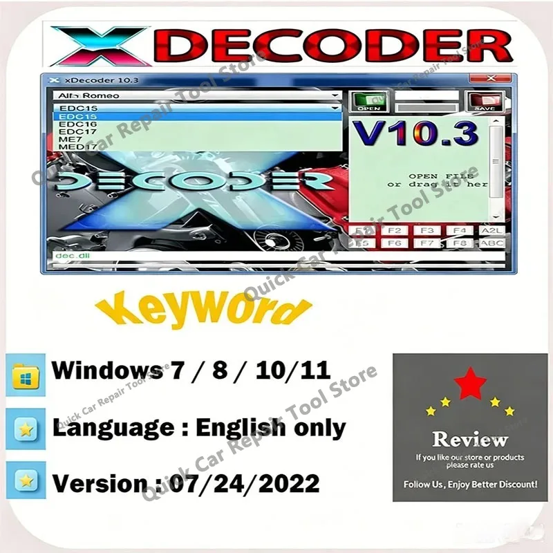 Hot Xdecoder 10.3 Newest with Keygen DTC Remover Crack DTC OFF Delete Software Full Verison for H-yundai/VAG EDC15 EDC16 EDC17