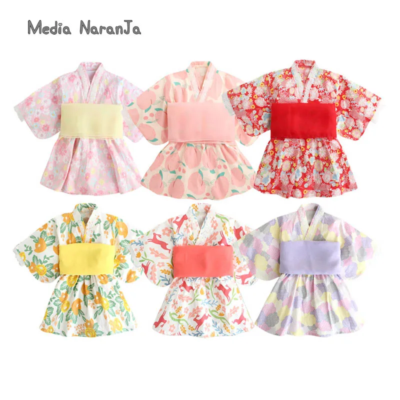 Spring Summer  Autumn New Kimono Printing Pattern Bathrobe Dress Japanese Girls\' Dress