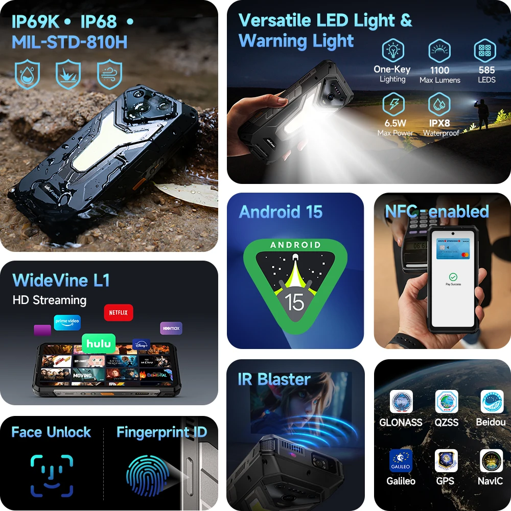 Ulefone Armor 34 Pro 5G AI Rugged Phone  6.95" 25500mAh Up to 32GB+512GB Built-in Projector 120Hz NFC Smartphone