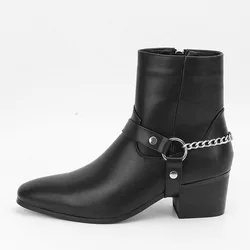 Chunky heel men boots big size zip boots chain shoes Western riding boots