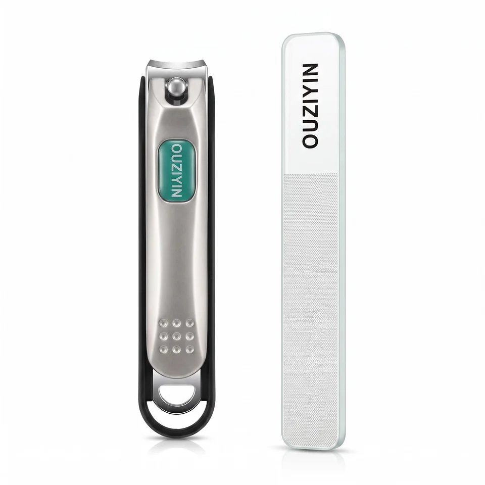 Kit de cortaúñas Ouriner anti-salpicaduras, cortaúñas de acero inoxidable duradero, lima de uñas, herramienta de manicura portátil para uñas de manos 6