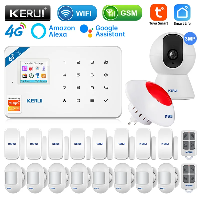 

KERUI W184 Tuya Security Protection Smart Home GSM 4G WIFI Alarms Anti Theft Security Alarm System Kit Sensor 6 Languages Garage